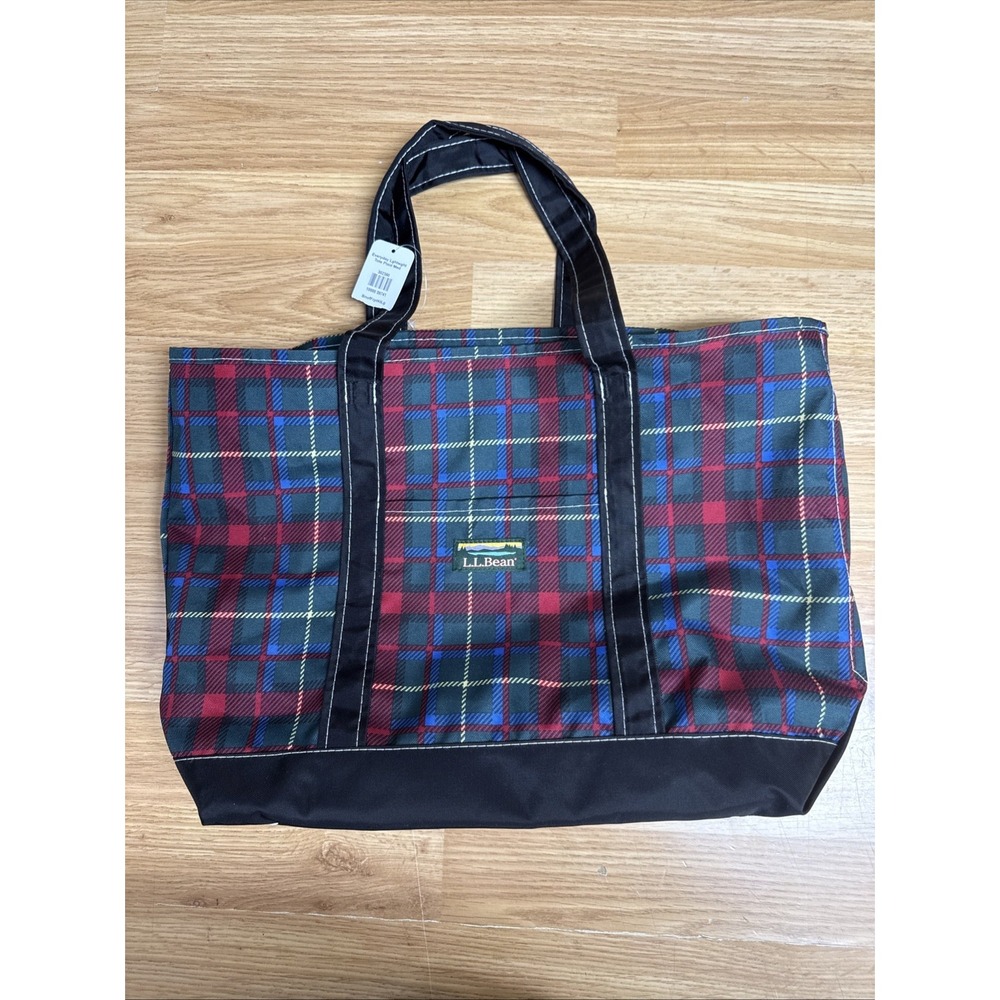 LL Bean Everyday Lightweight Nylon Tote Bag Plaid Tartan Medium Travel NWT